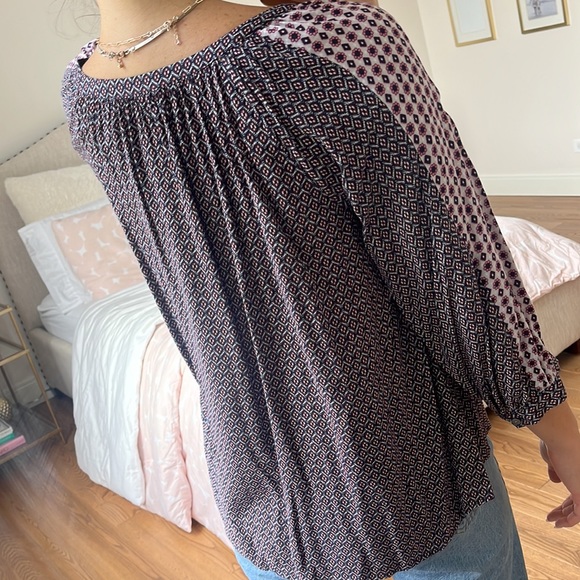 Loft Mixed Geo Peasant Blouse Brown Tile Floral -  size medium - Picture 11 of 16